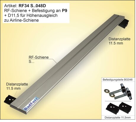 RF-Schiene inkl. Befestigungsteile mit 2x D11,5; L&auml;nge l=120cm; Befestigungspunkte P9, Gewindeabstand 107cm-117cm