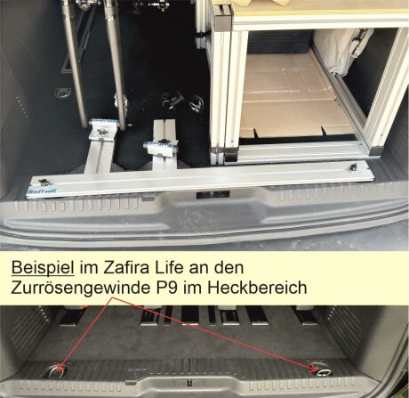 RF-Schiene inkl. Befestigungsteile L&auml;nge l=100cm; Befestigungspunkte P9, Gewindeabstand 87cm-97cm